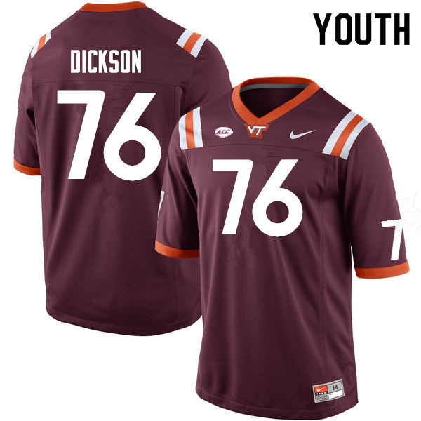Youth #76 Johnny Dickson Virginia Tech Hokies College Football Jerseys Sale-Maroon